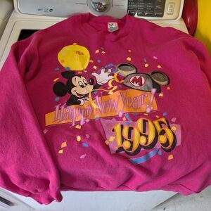 Disney Men's Crewneck Sweatshirt - Bright Pink with Mickey New Year Graphics